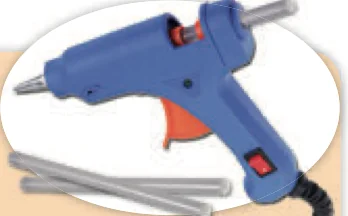 Pistol perekat panas berwarna biru dengan rod perekat
