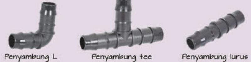 Penyambung L, penyambung tee dan penyambung lurus