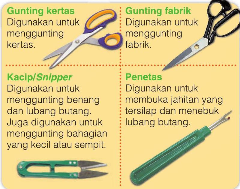 Gunting kertas, gunting fabrik, kacip dan penetas