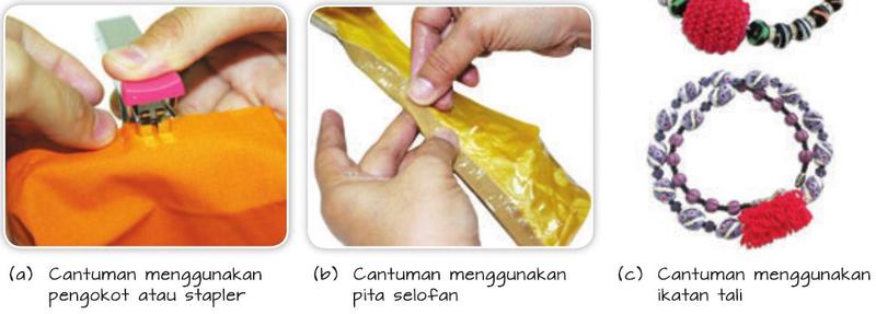 Cantuman dengan pengokot, pita selofan dan ikatan tali