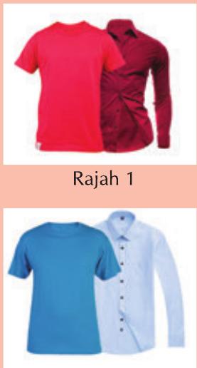 Rajah 1: baju merah. Rajah 2: baju biru