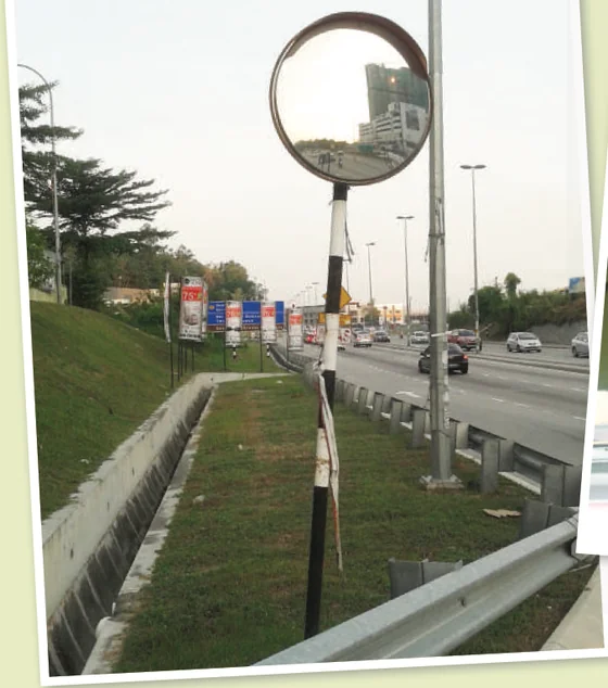 Cermin bulat pada tiang di selekoh jalan
