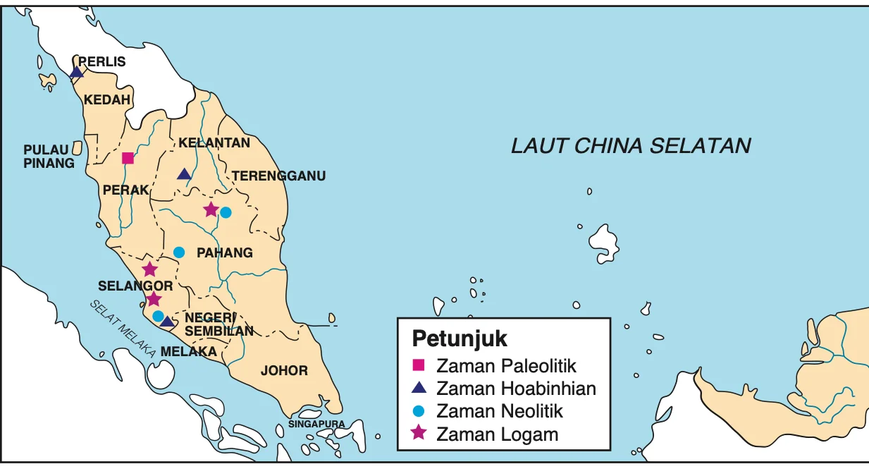 Peta lokasi Zaman Prasejarah di Semenanjung Malaysia