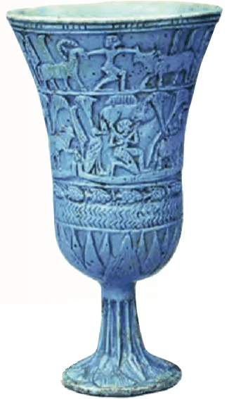 Gelas biru berukir