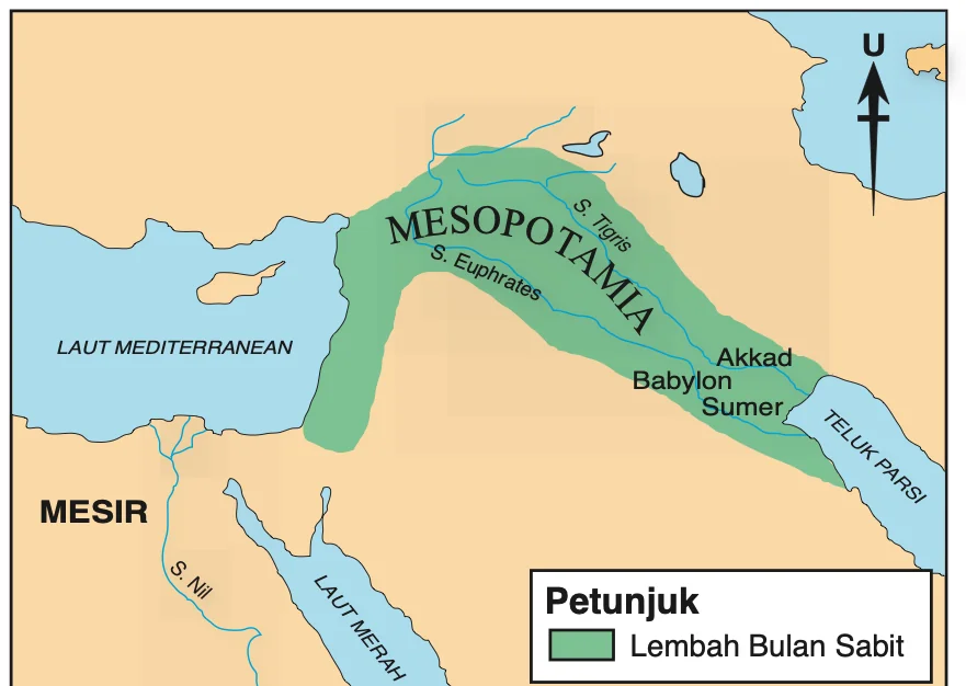 Peta kawasan Bulan Sabit Subur antara Laut Mediterranean dan Teluk Parsi