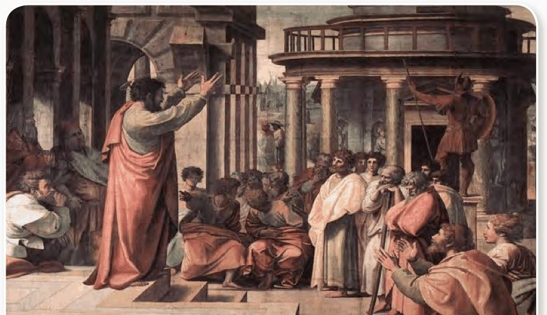 Lukisan seorang lelaki berucap kepada orang ramai di Athens