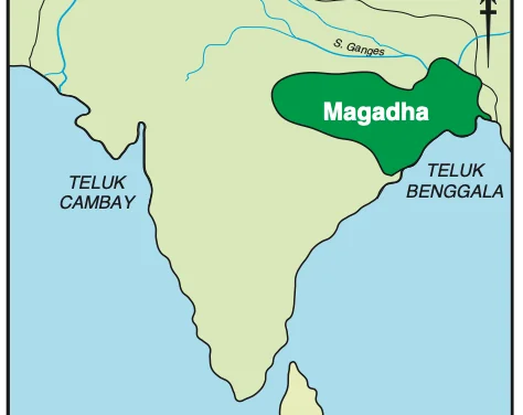 Peta Magadha di timur laut India, di tepi Sungai Ganges