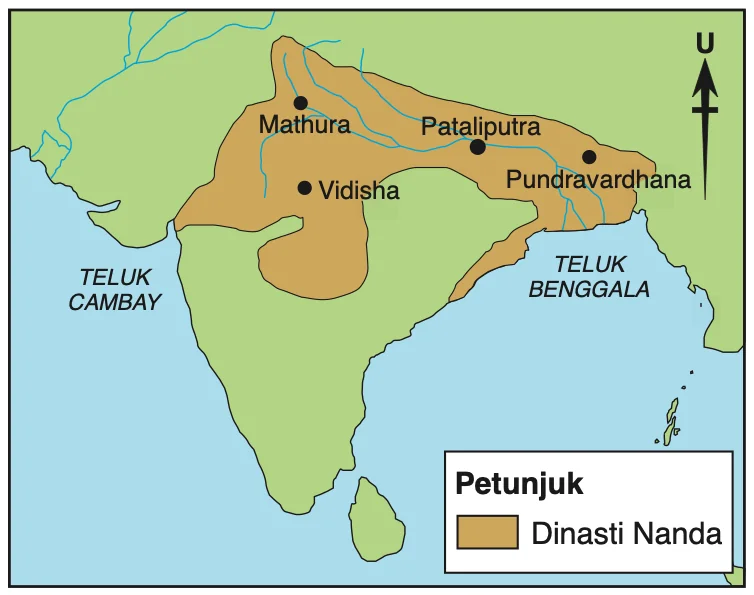 Peta Dinasti Nanda dengan Mathura, Pataliputra, Vidisha dan Pundravardhana
