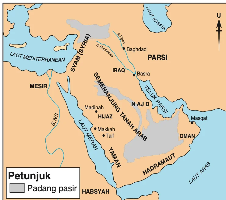 Peta Semenanjung Tanah Arab pada abad keenam Masihi