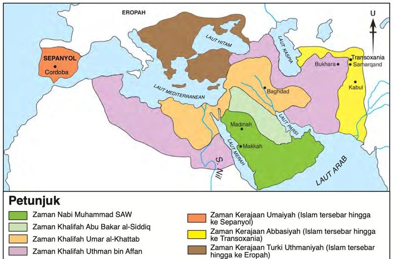 Peta perluasan dakwah Islam pada zaman Khulafa al-Rasyidin dan kerajaan Islam