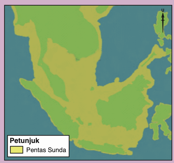Peta Asia Tenggara dengan kawasan Pentas Sunda berwarna kuning