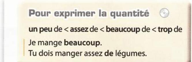 Box: un peu de < assez de < beaucoup de < trop de, with two examples