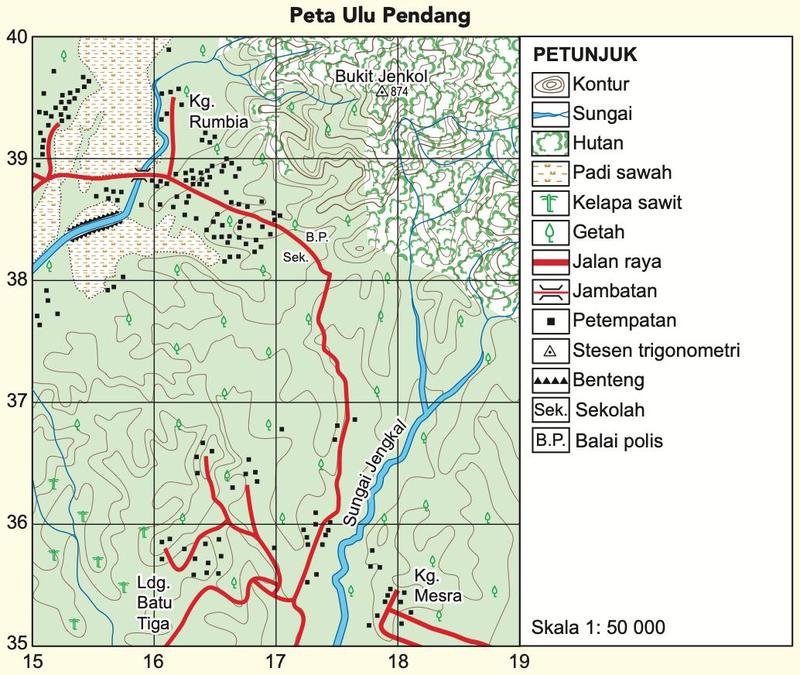 Peta Ulu Pendang dengan Bukit Jenkol, Sungai Jengkal, padi sawah, kelapa sawit, getah dan petempatan
