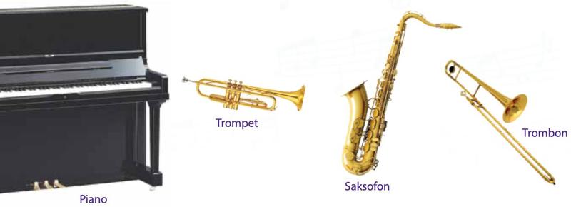 Piano, trompet, saksofon dan trombon