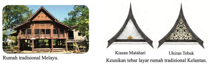 Rumah tradisional Melayu dan dua rekaan tebar layar: kiasan matahari dan ukiran tebuk