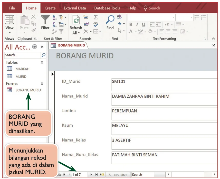 BORANG MURID dalam Access
