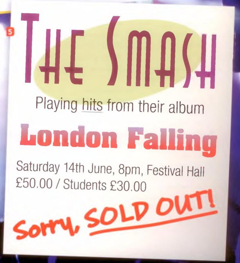 Poster for The Smash, London Falling, Saturday 14th June, 8pm, Festival Hall, 50 pounds, students 30 pounds, sold out