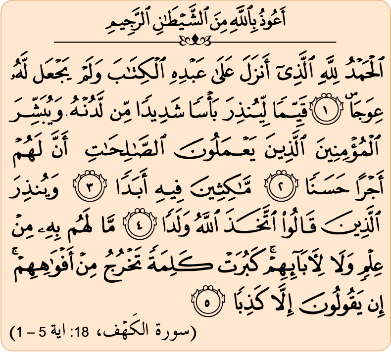 Surah al-Kahf, 18: ayat 1 hingga 5