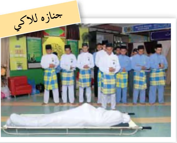 Imam berdiri bersetentangan dengan kepala jenazah lelaki