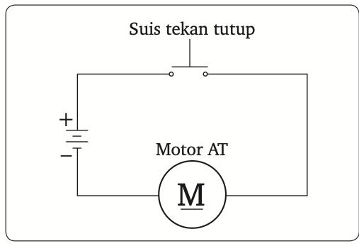 Litar skematik: suis tekan tutup, bateri dan motor AT