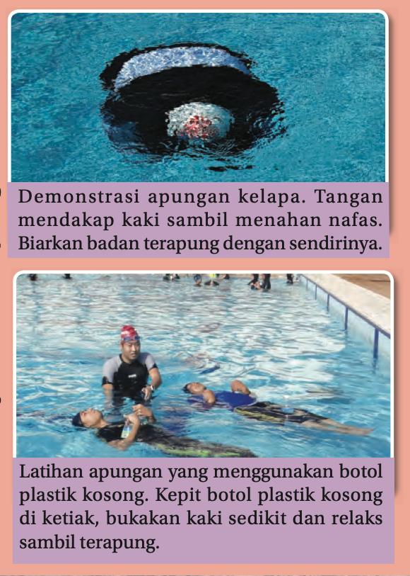 Empat gambar teknik apungan: apungan kelapa, apungan terlungkup, apungan dengan botol plastik dan apungan bintang