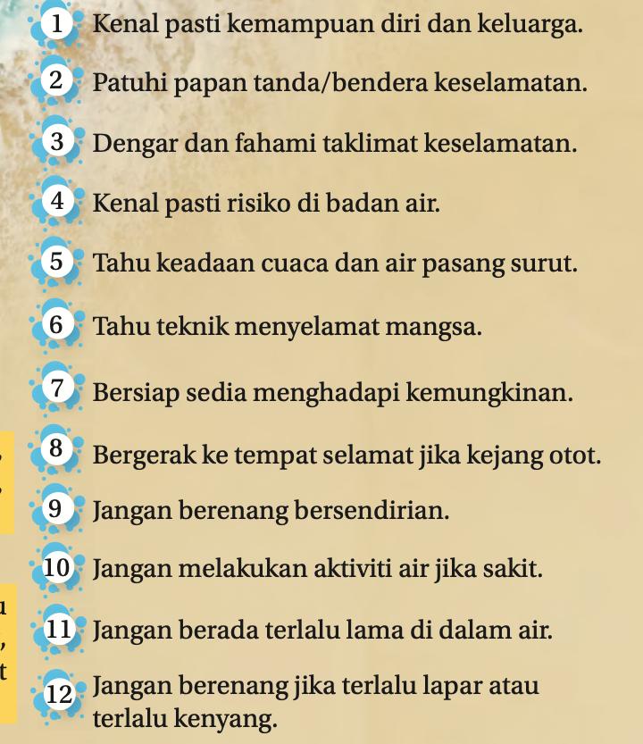 Senarai dua belas panduan keselamatan di badan air bernombor 1 hingga 12