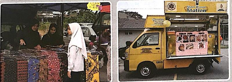 Gerai kain batik dan trak makanan bergerak