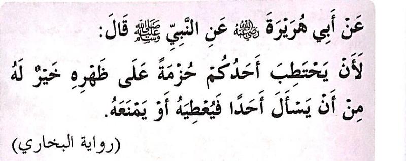 Teks hadis riwayat Abu Hurairah tentang seseorang mengumpul seberkas kayu api di belakangnya, seperti dalam buku teks