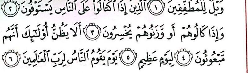 Petikan surah al-Mutaffifin ayat 1 hingga 6 tentang orang yang curang menimbang dan menyukat