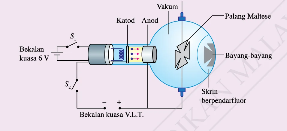 Tiub palang Maltese dengan bayang-bayang pada skrin berpendarfluor
