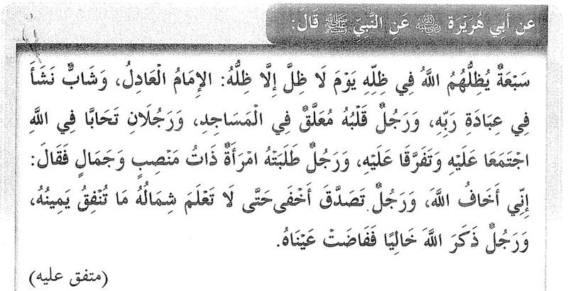 Hadis riwayat Abu Hurairah tentang tujuh golongan yang dinaungi Allah SWT, seperti dalam buku teks